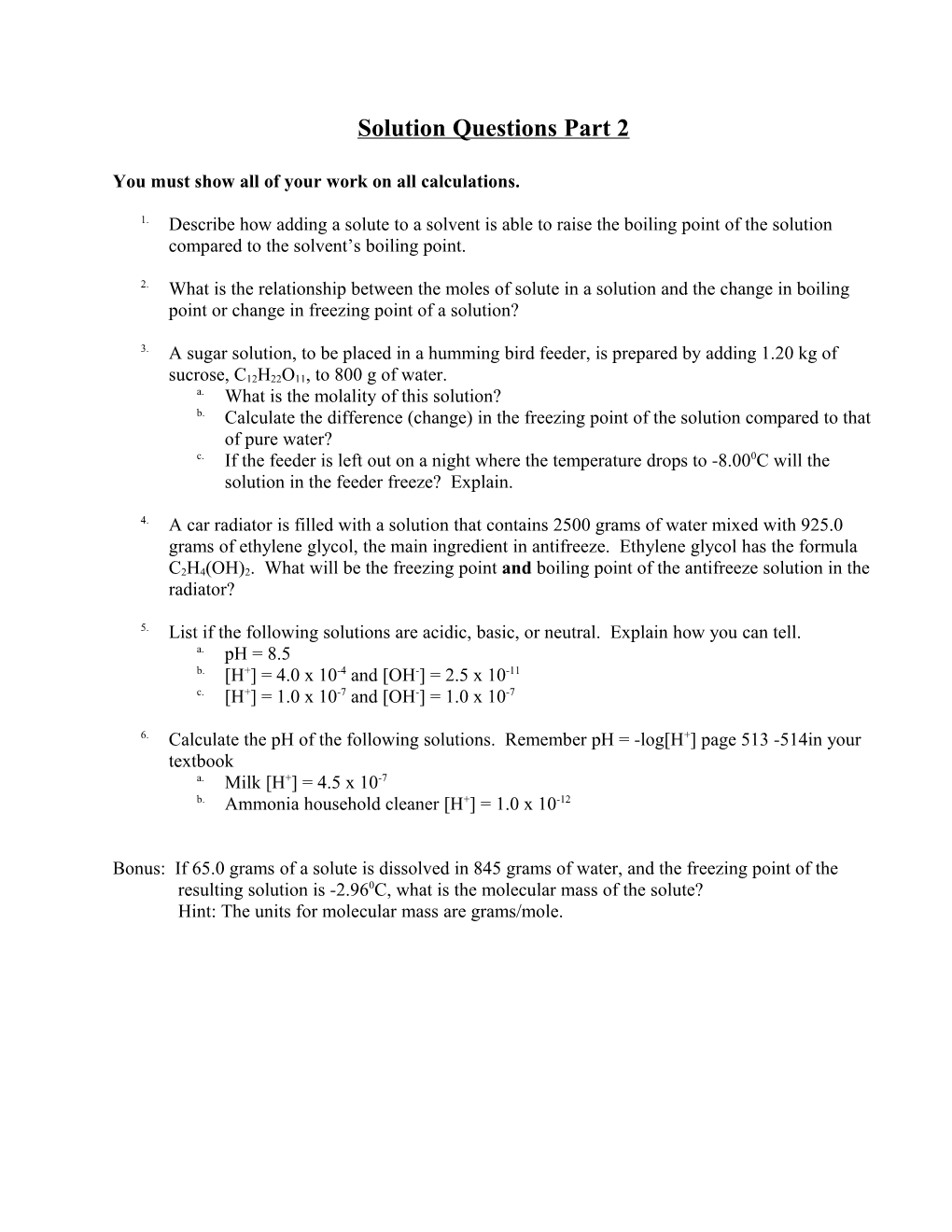 Freezing Point & Boiling Point Questions