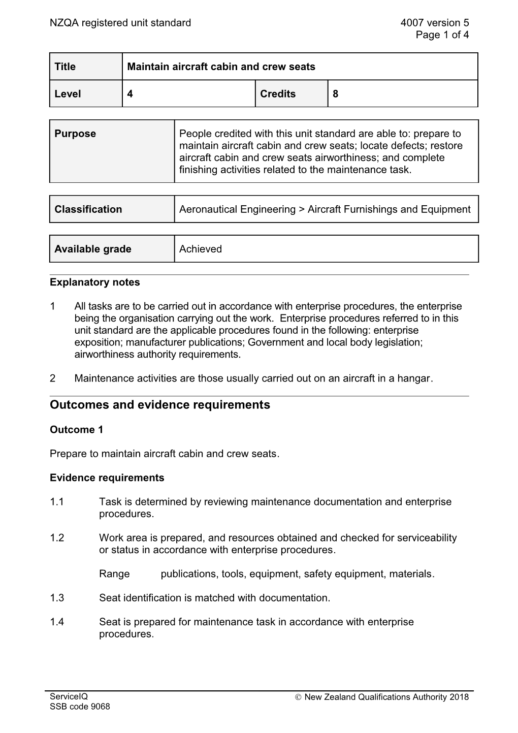 4007 Maintain Aircraft Cabin and Crew Seats