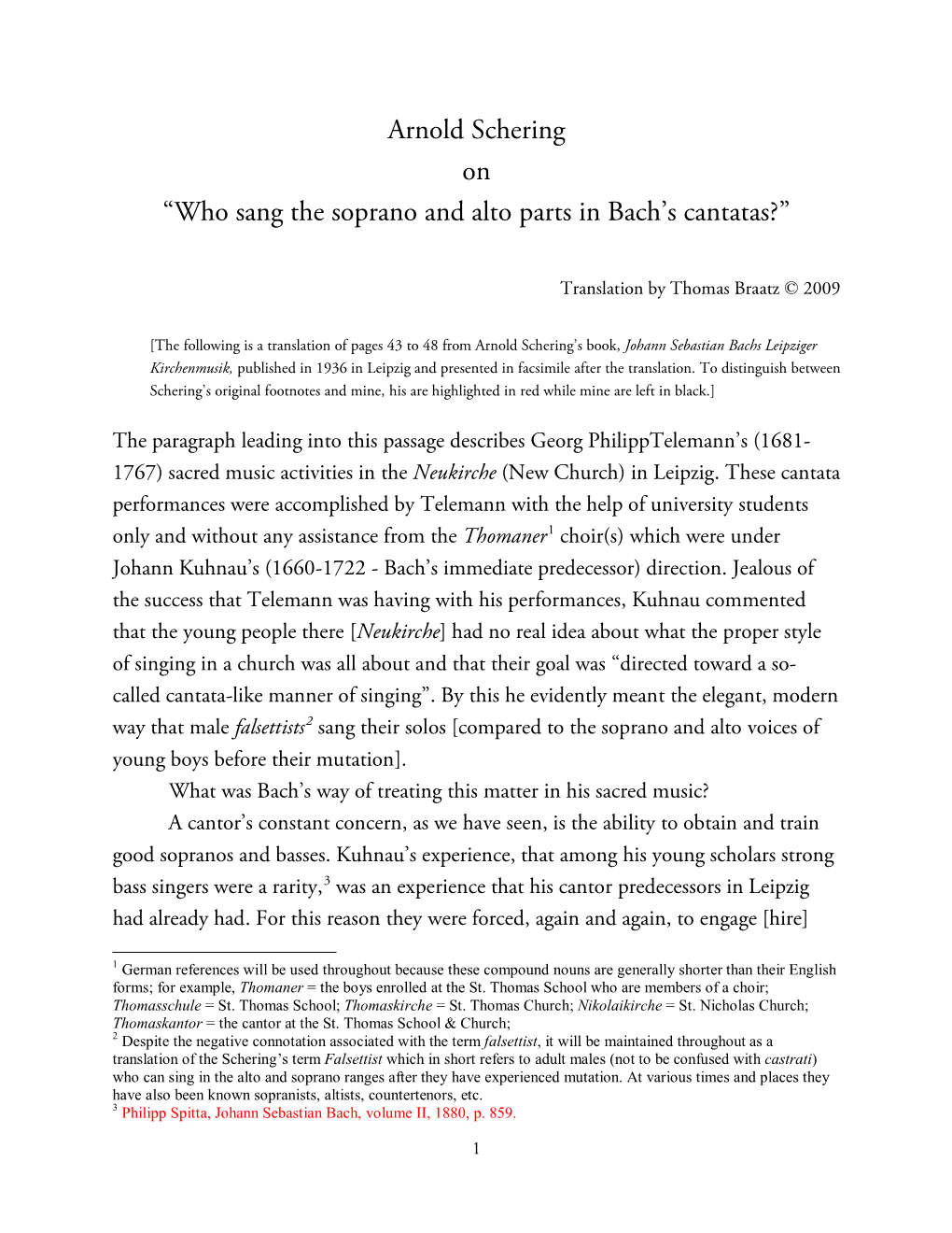 Arnold Schering on “Who Sang the Soprano and Alto Parts in Bach's