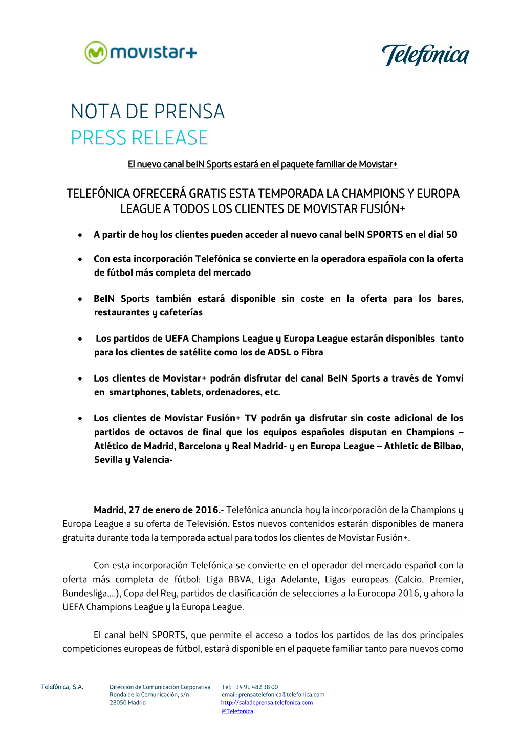 Nota De Prensa Press Release