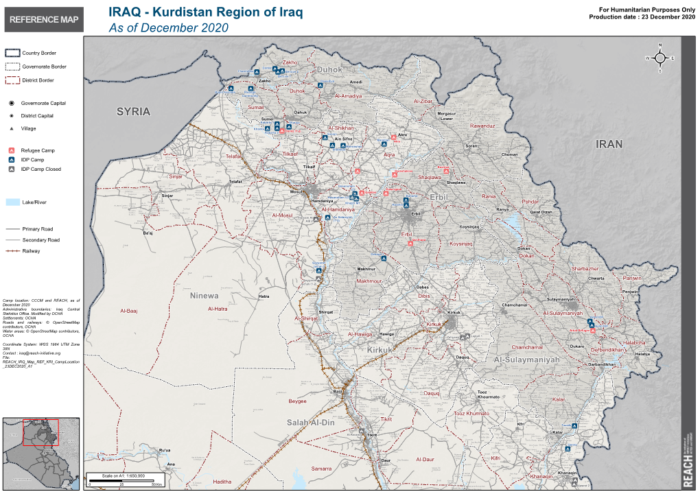 Kurdistan Region of Iraq for Humanitarian Purposes Only REFERENCE MAP Production Date : 23 December 2020 As of December 2020