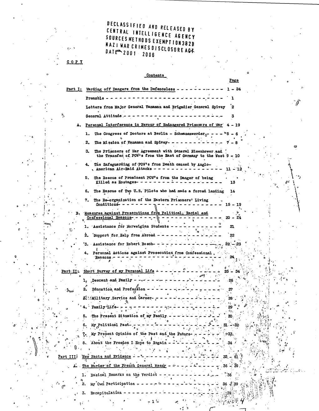 Declass Ified and Re Leased by Central Intelligence Agency Sources Kethods Exempt I 0N3828 Naz I Mar Cr Imes Disclosure Ag+ Date�`2001� 2006� � Copy