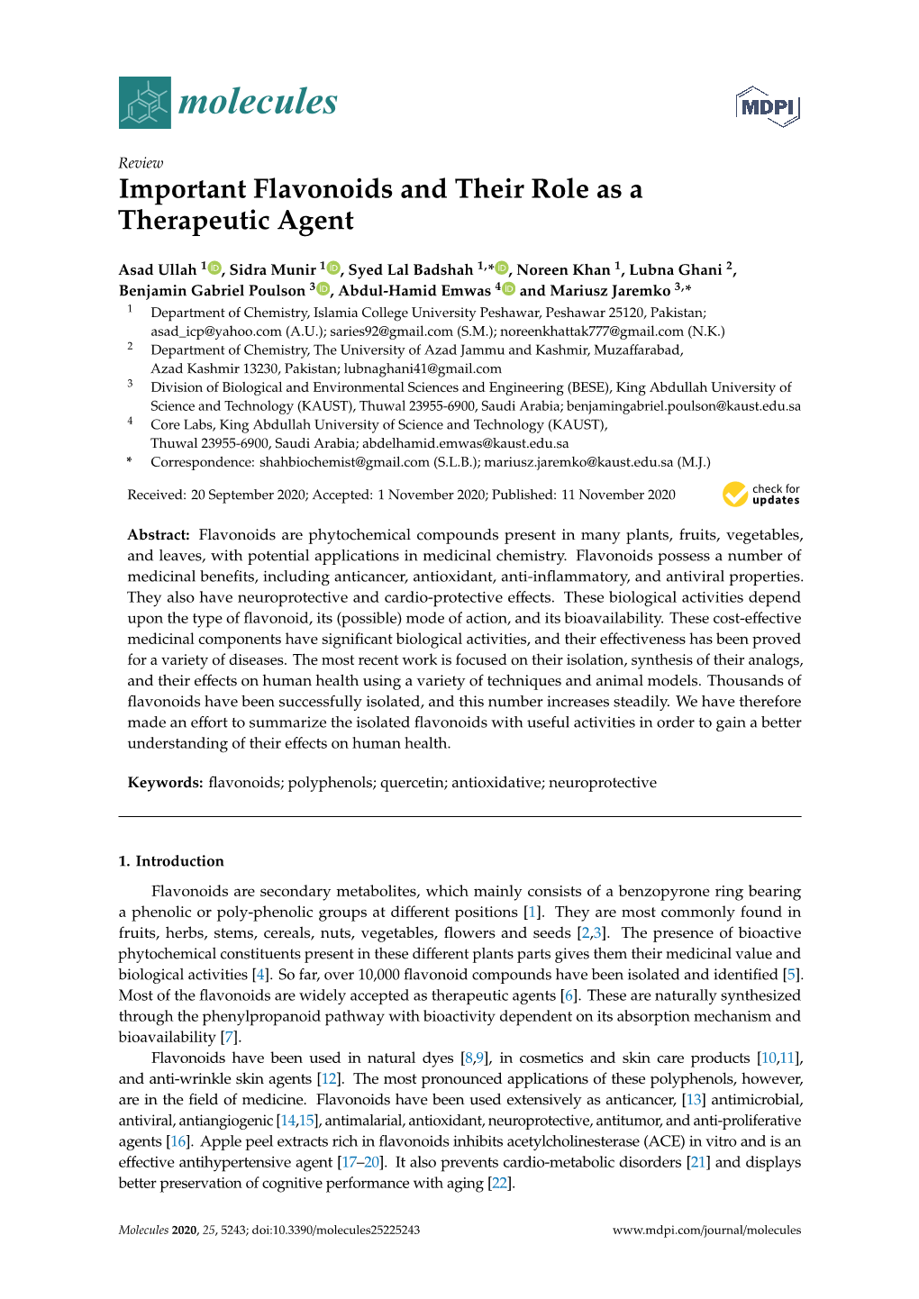 Important Flavonoids and Their Role As a Therapeutic Agent