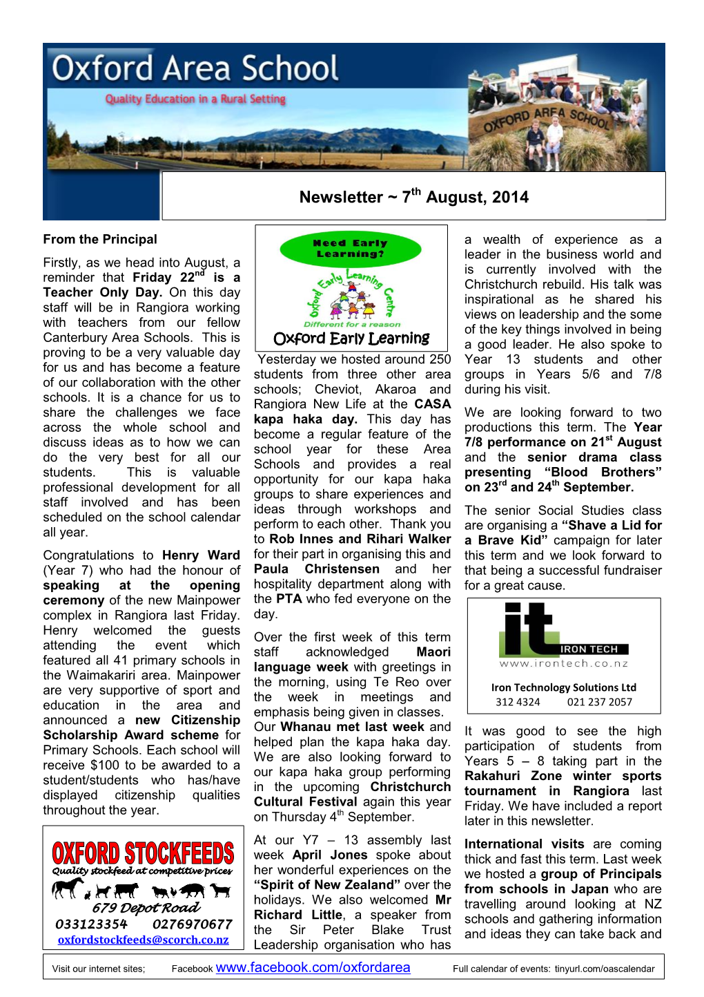 Newsletter ~ 7Th August, 2014