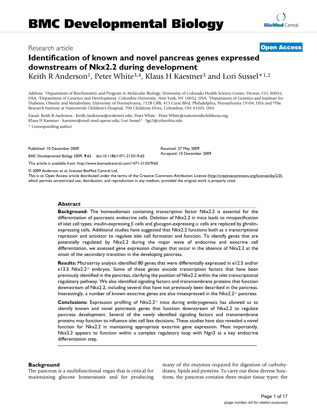 BMC Developmental Biology Biomed Central