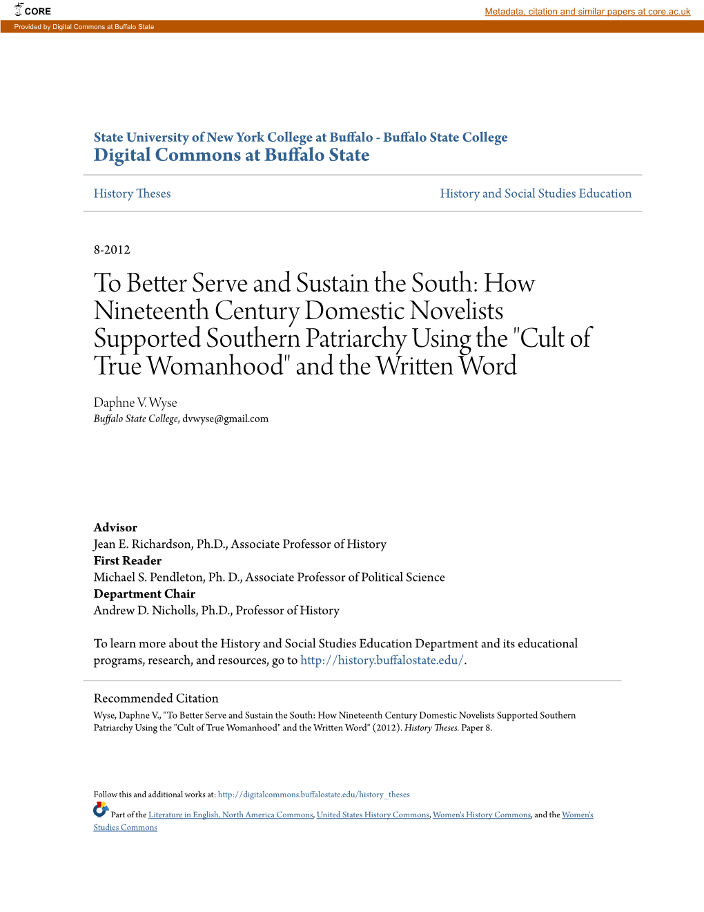 To Better Serve and Sustain the South: How Nineteenth Century