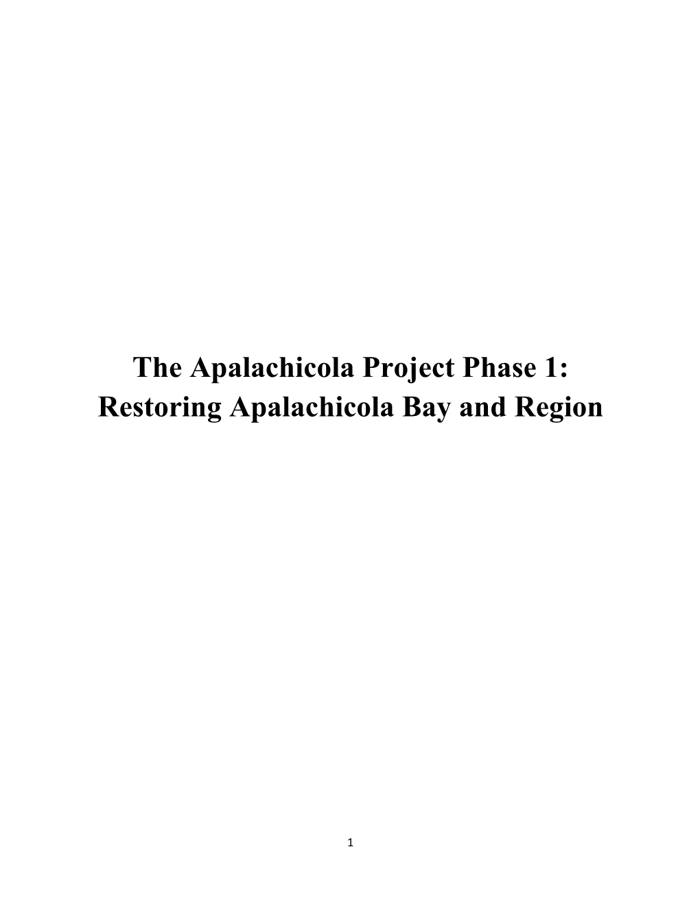 Restoring Apalachicola Bay and Region