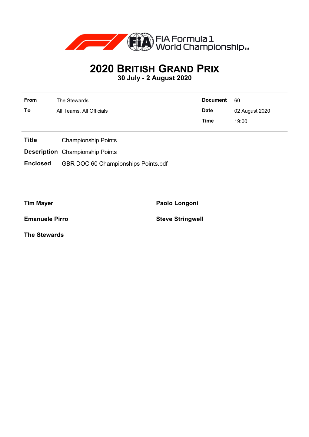 2020 BRITISH GRAND PRIX 30 July - 2 August 2020