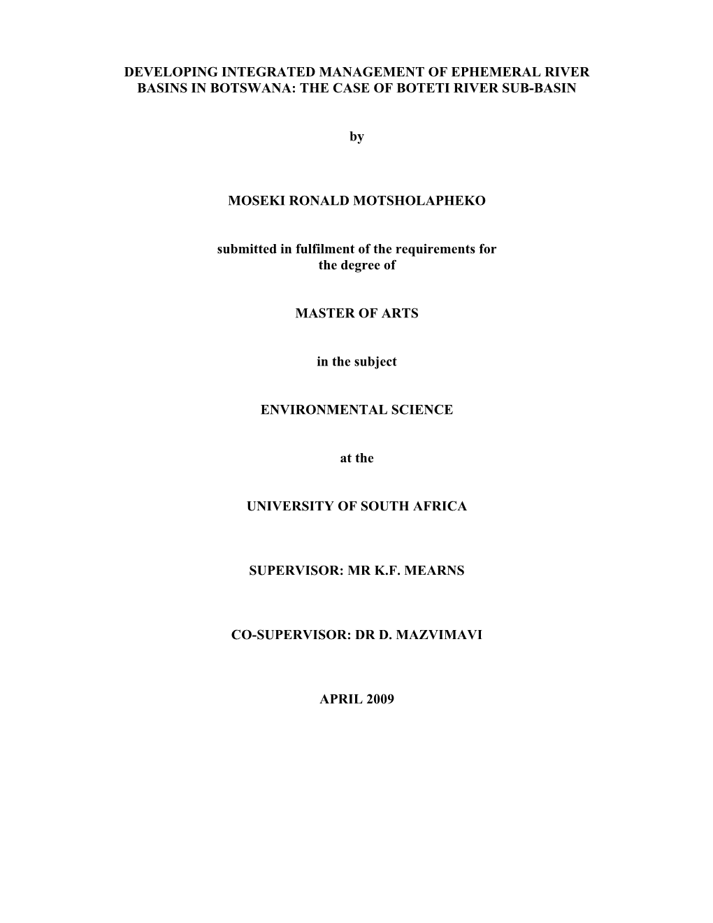 THE CASE of BOTETI RIVER SUB-BASIN by MOSEKI RONALD