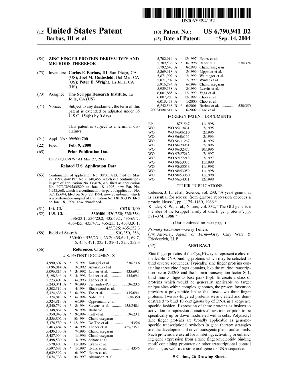 (12) United States Patent (10) Patent No.: US 6,790,941 B2 Barbas, III Et Al