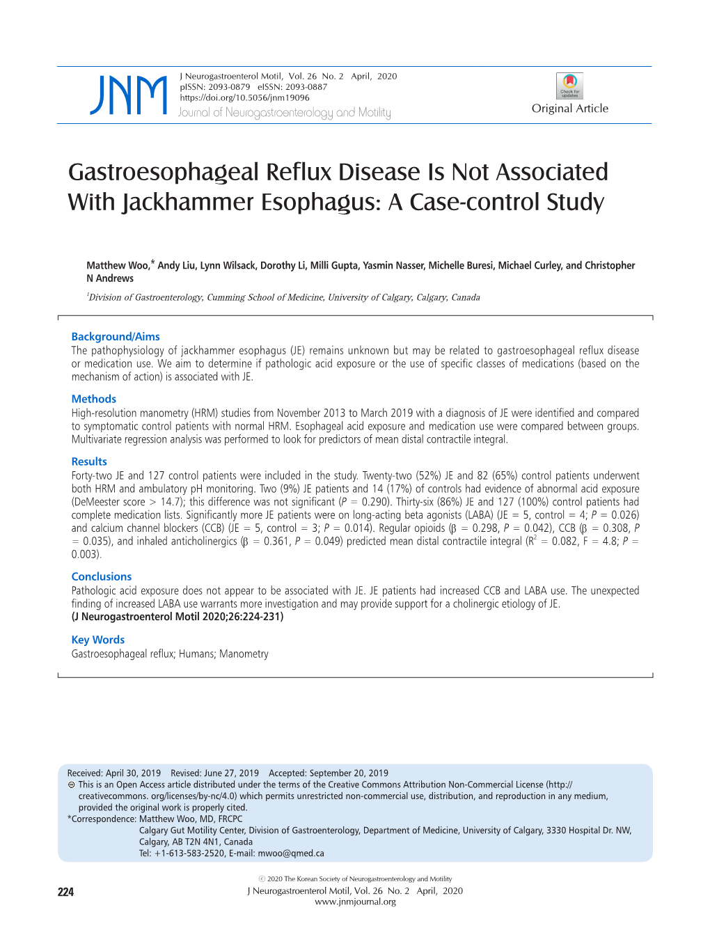 JNM J Neurogastroenterol Motil, Vol. 26 No. 2 April, 2020