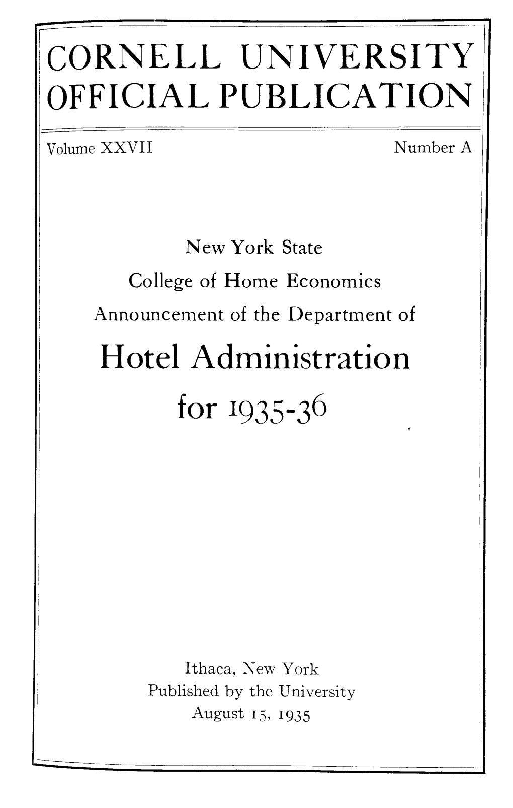 OFFICIAL PUBLICATION Hotel Administration