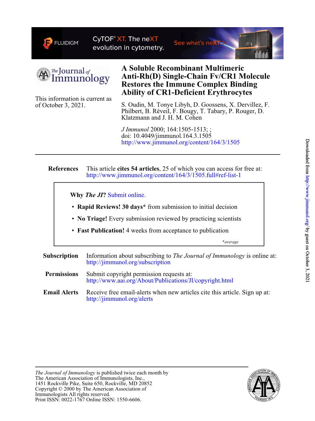 Ability of CR1-Deficient Erythrocytes This Information Is Current As of October 3, 2021