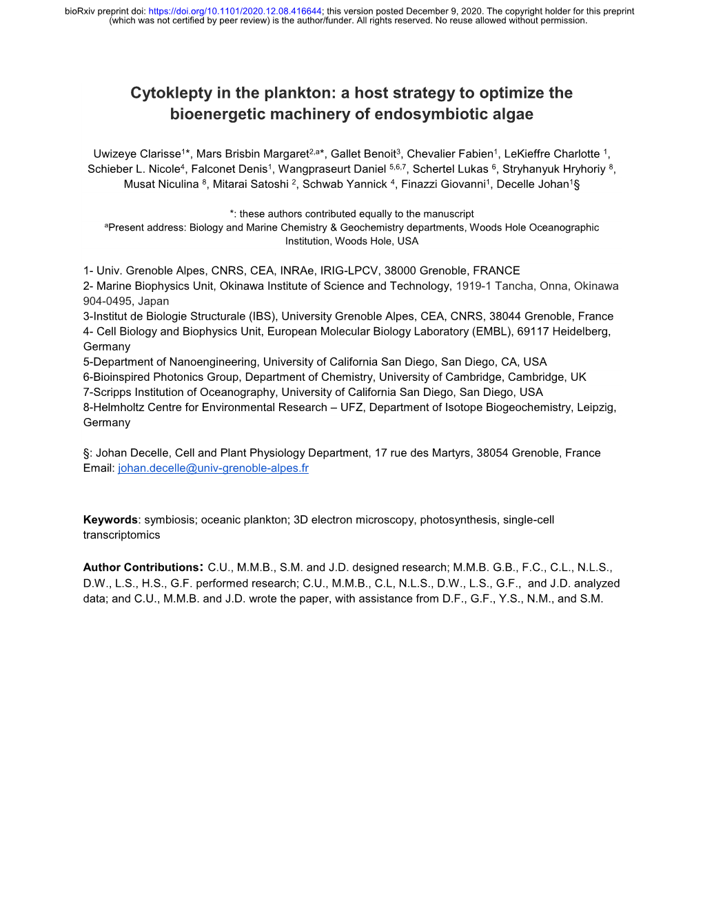 Cytoklepty in the Plankton: a Host Strategy to Optimize the Bioenergetic Machinery of Endosymbiotic Algae