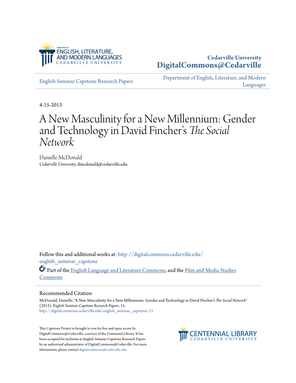 Gender and Technology in David Fincher's &lt;I&gt;The Social Network&lt;/I&gt;