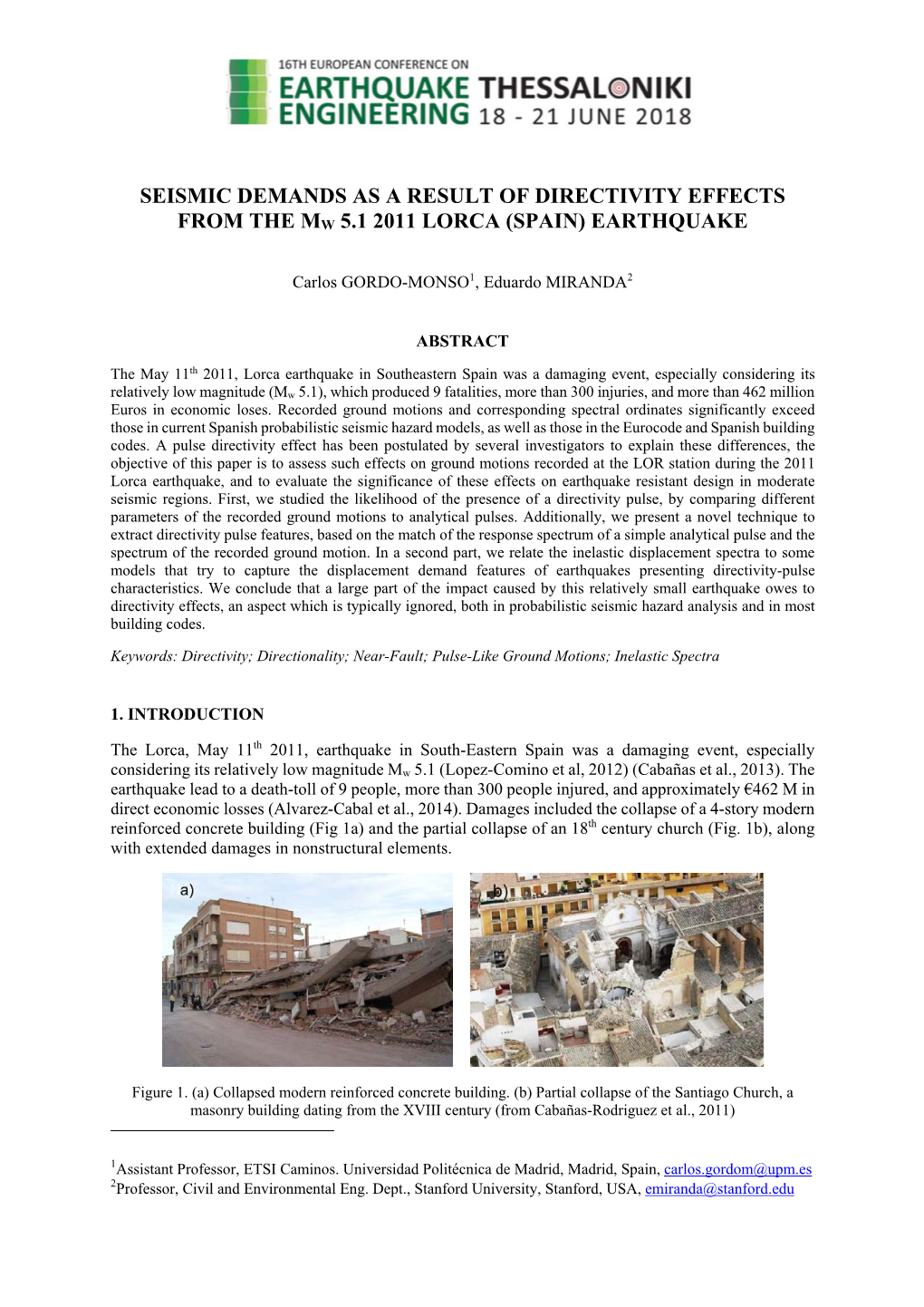 Seismic Demands As a Result of Directivity Effects from the Mw 5.1 2011 Lorca (Spain) Earthquake