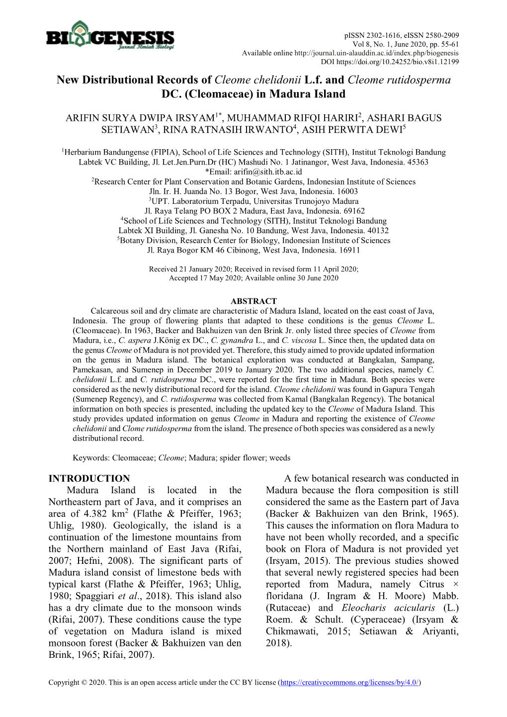 New Distributional Records of Cleome Chelidonii L.F. and Cleome Rutidosperma DC