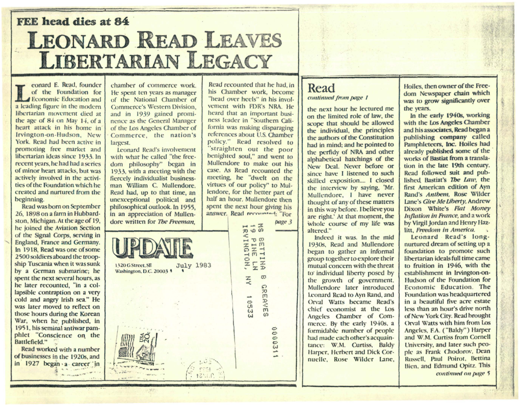 Leonard Read Leaves Libertarian Legacy