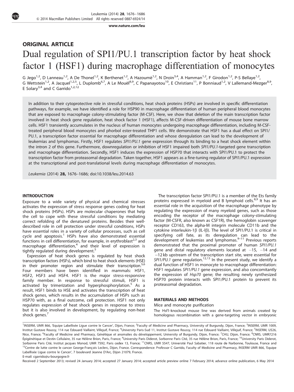 HSF1) During Macrophage Differentiation of Monocytes