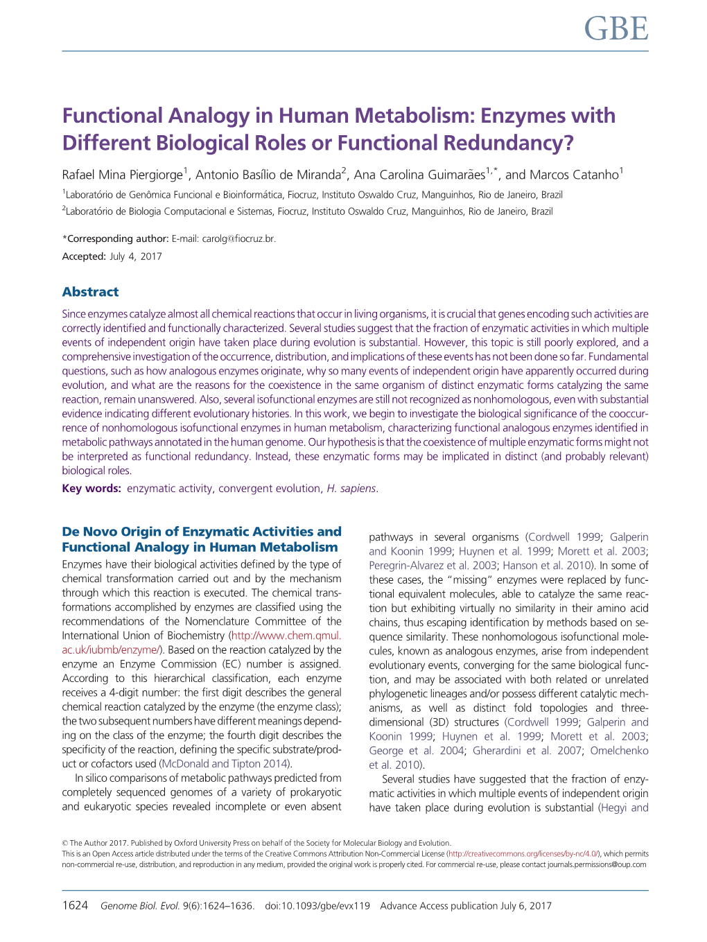 Functional Analogy in Human Metabolism: Enzymes with Different Biological Roles Or Functional Redundancy?
