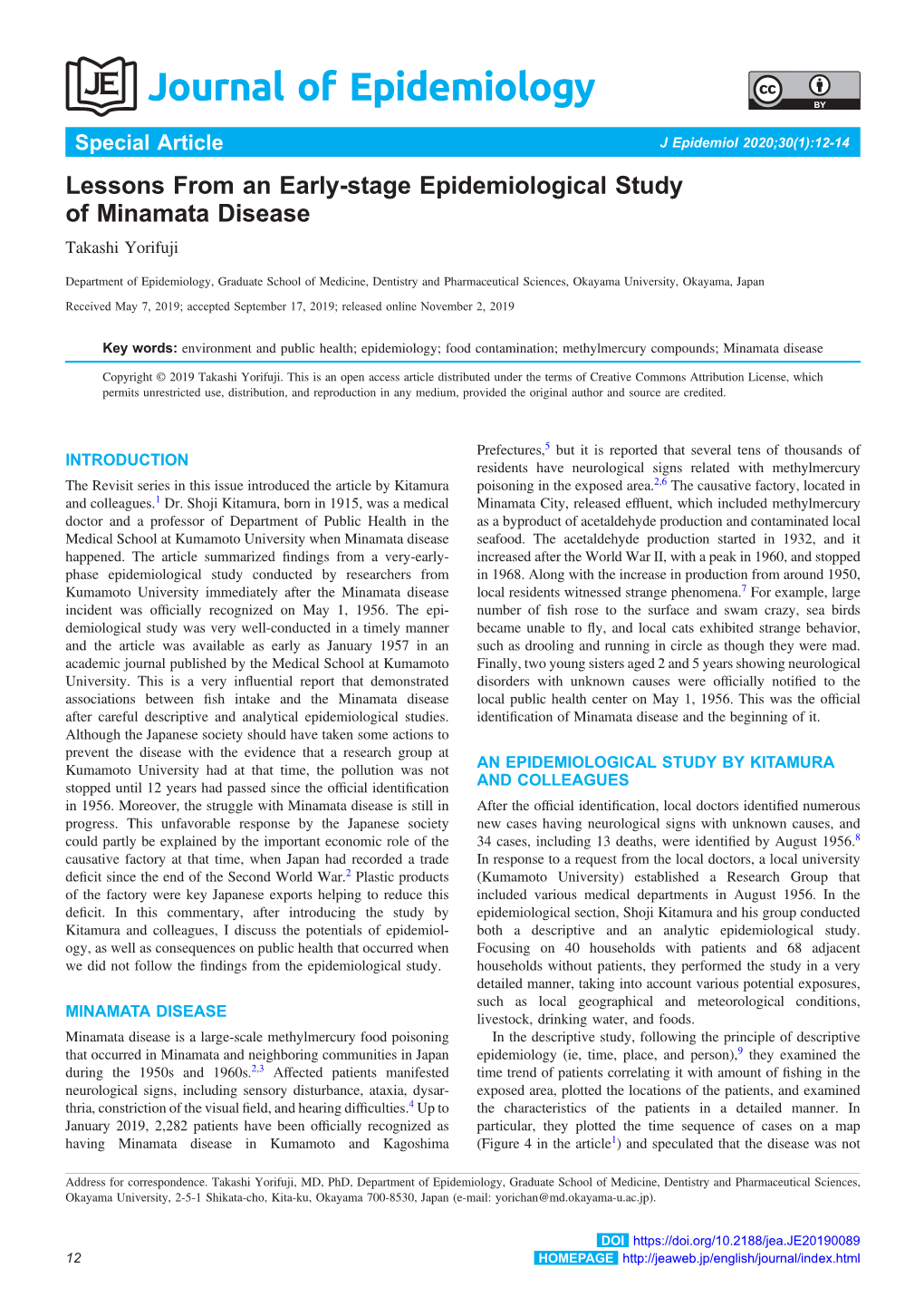 Lessons from an Early-Stage Epidemiological Study of Minamata Disease Takashi Yorifuji