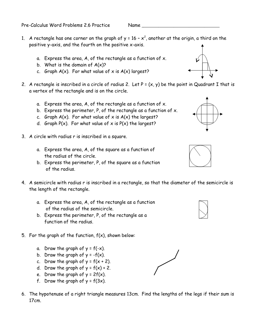 Pre-Calculus Word Problems 2