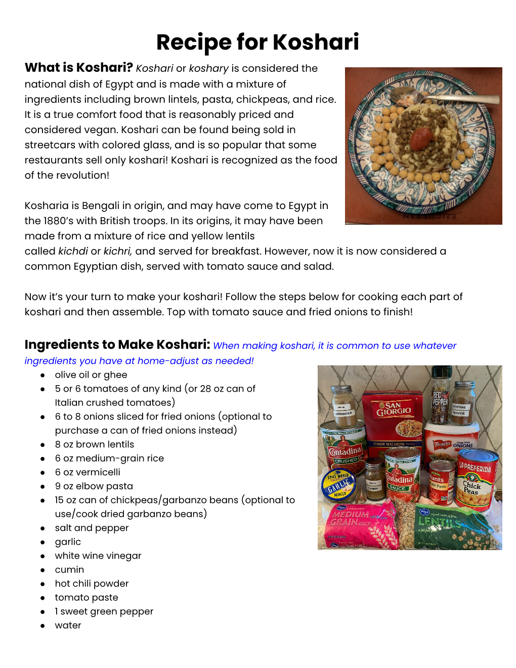 Recipe for Koshari