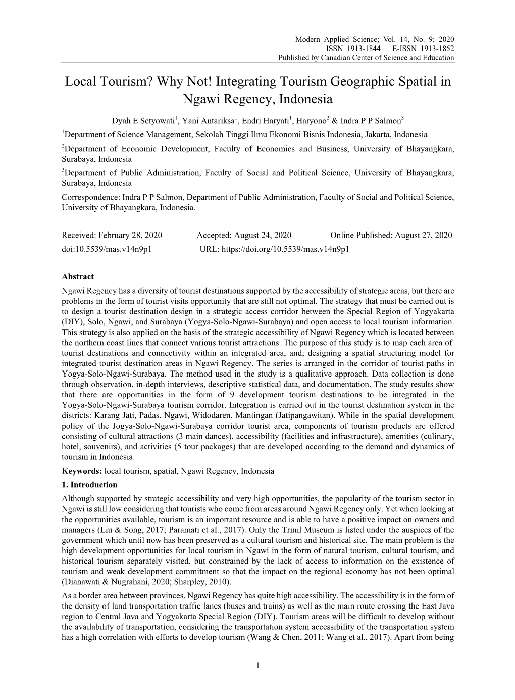 Local Tourism? Why Not! Integrating Tourism Geographic Spatial in Ngawi Regency, Indonesia