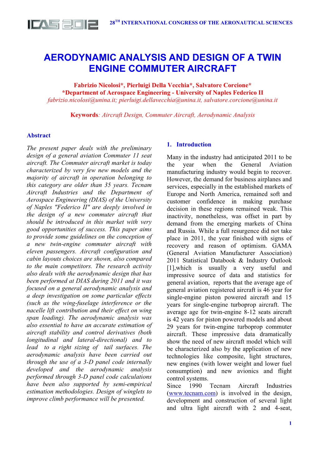 Aerodynamic Analysis and Design of a Twin Engine Commuter Aircraft