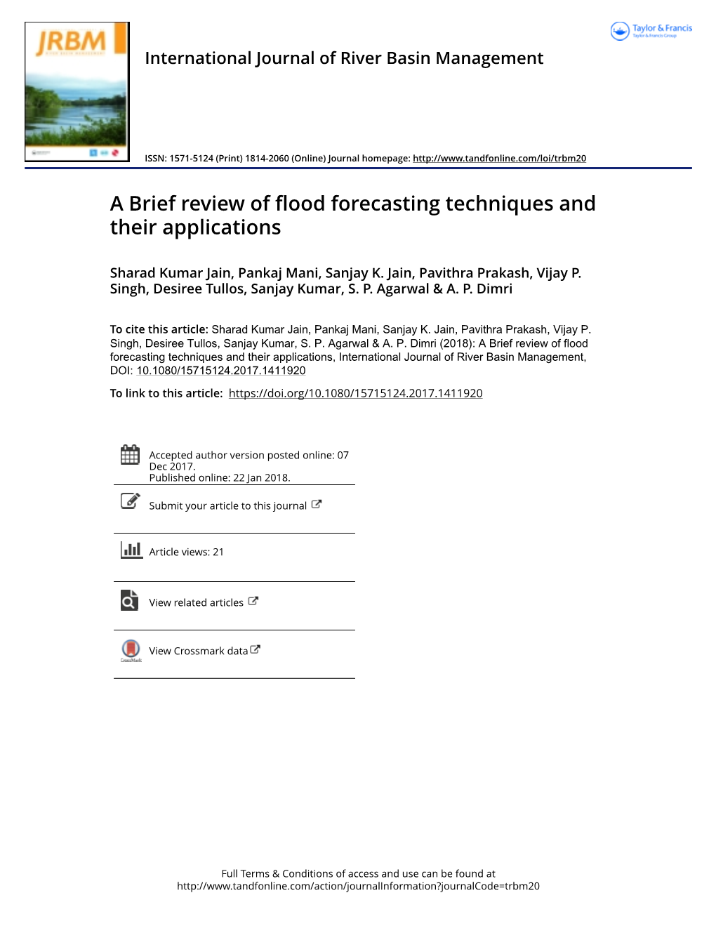 A Brief Review of Flood Forecasting Techniques and Their Applications
