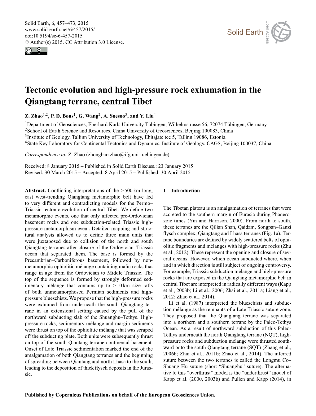 Tectonic Evolution and High-Pressure Rock Exhumation in the Qiangtang Terrane, Central Tibet