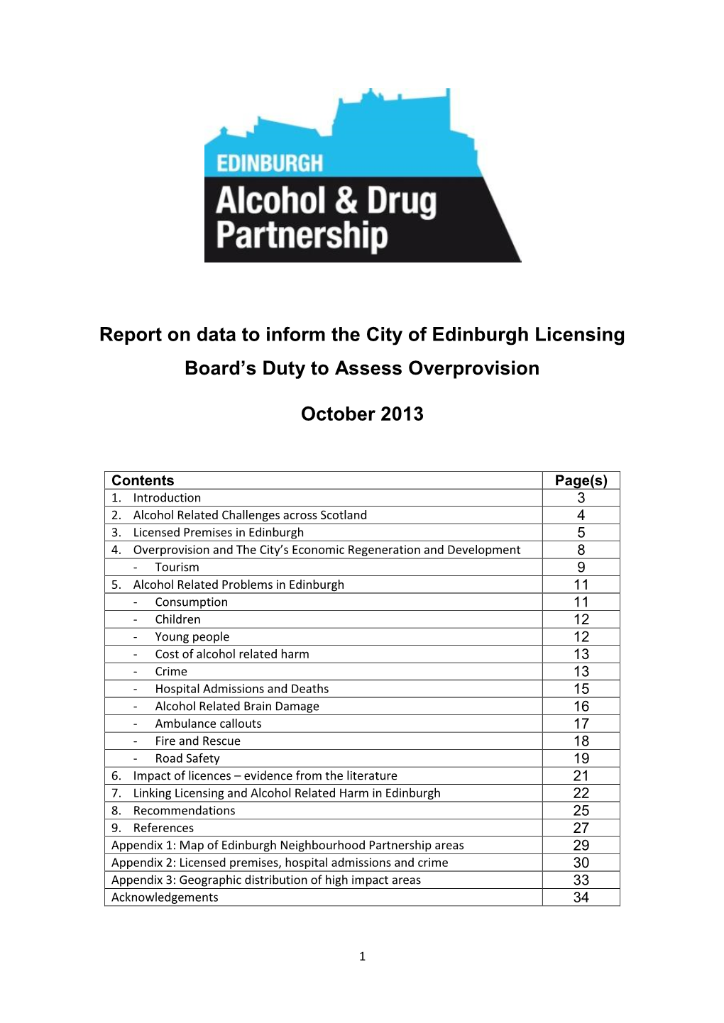 Report on Data to Inform the City of Edinburgh Licensing Board's Duty
