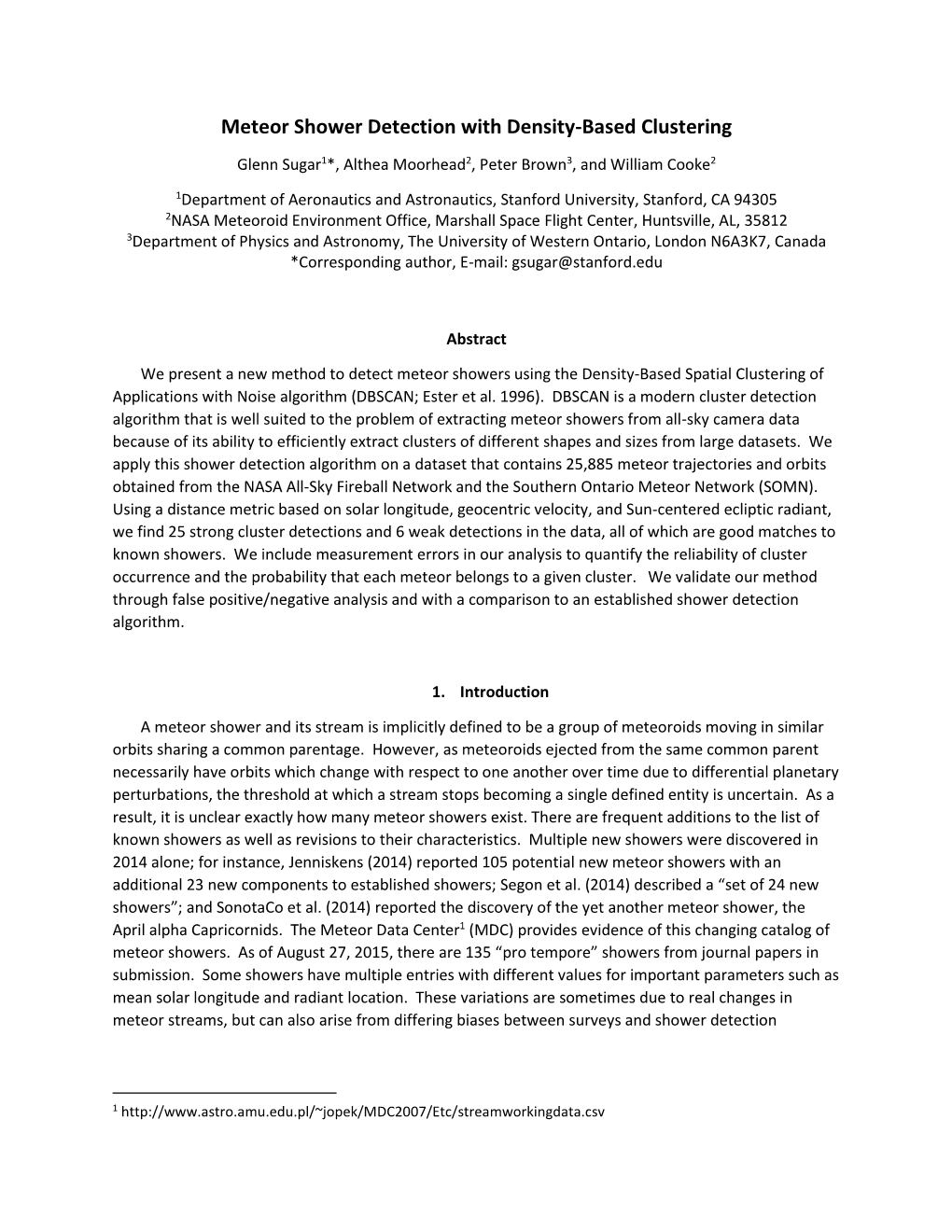 Meteor Shower Detection with Density-Based Clustering