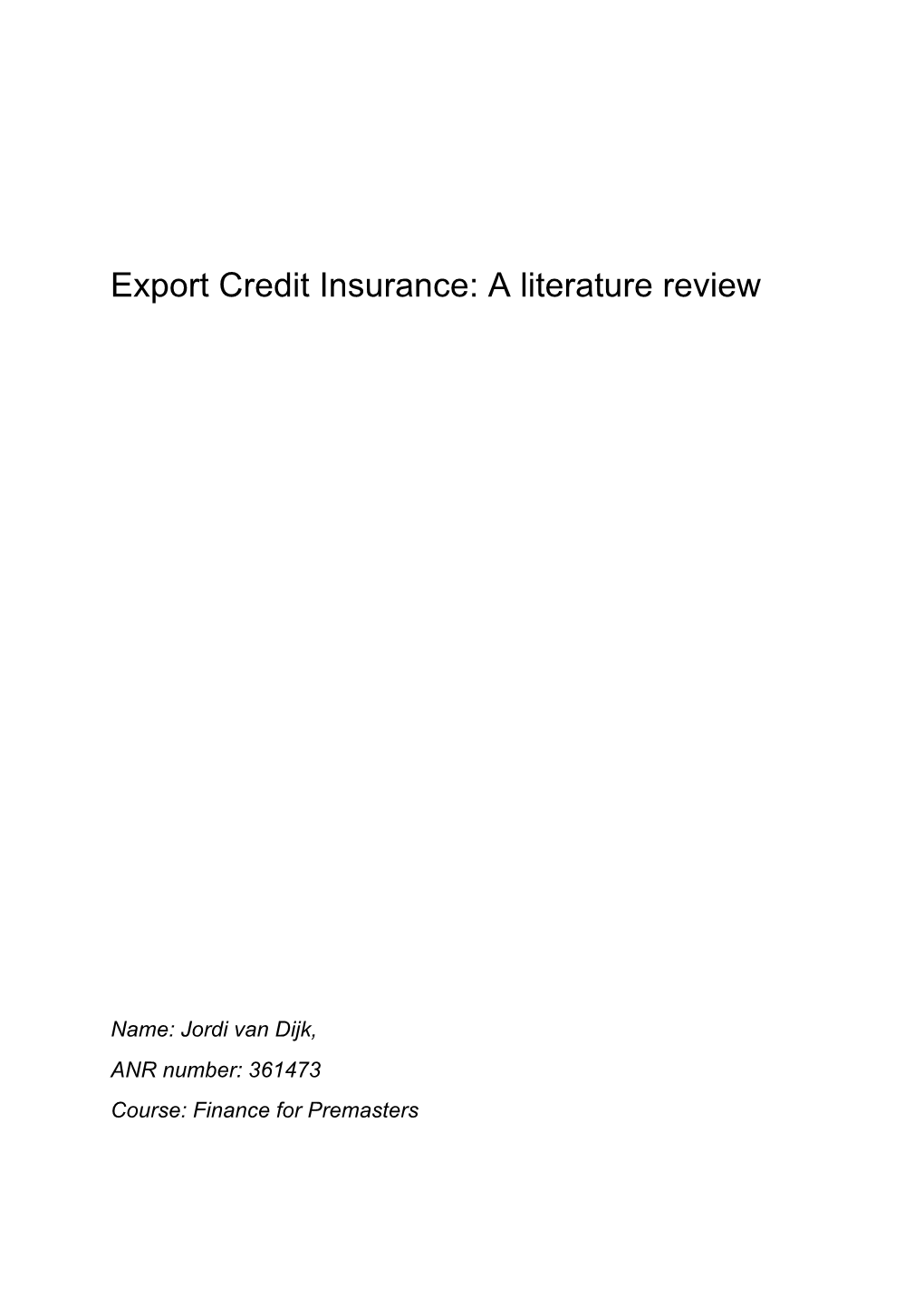 Export Credit Insurance: a Literature Review