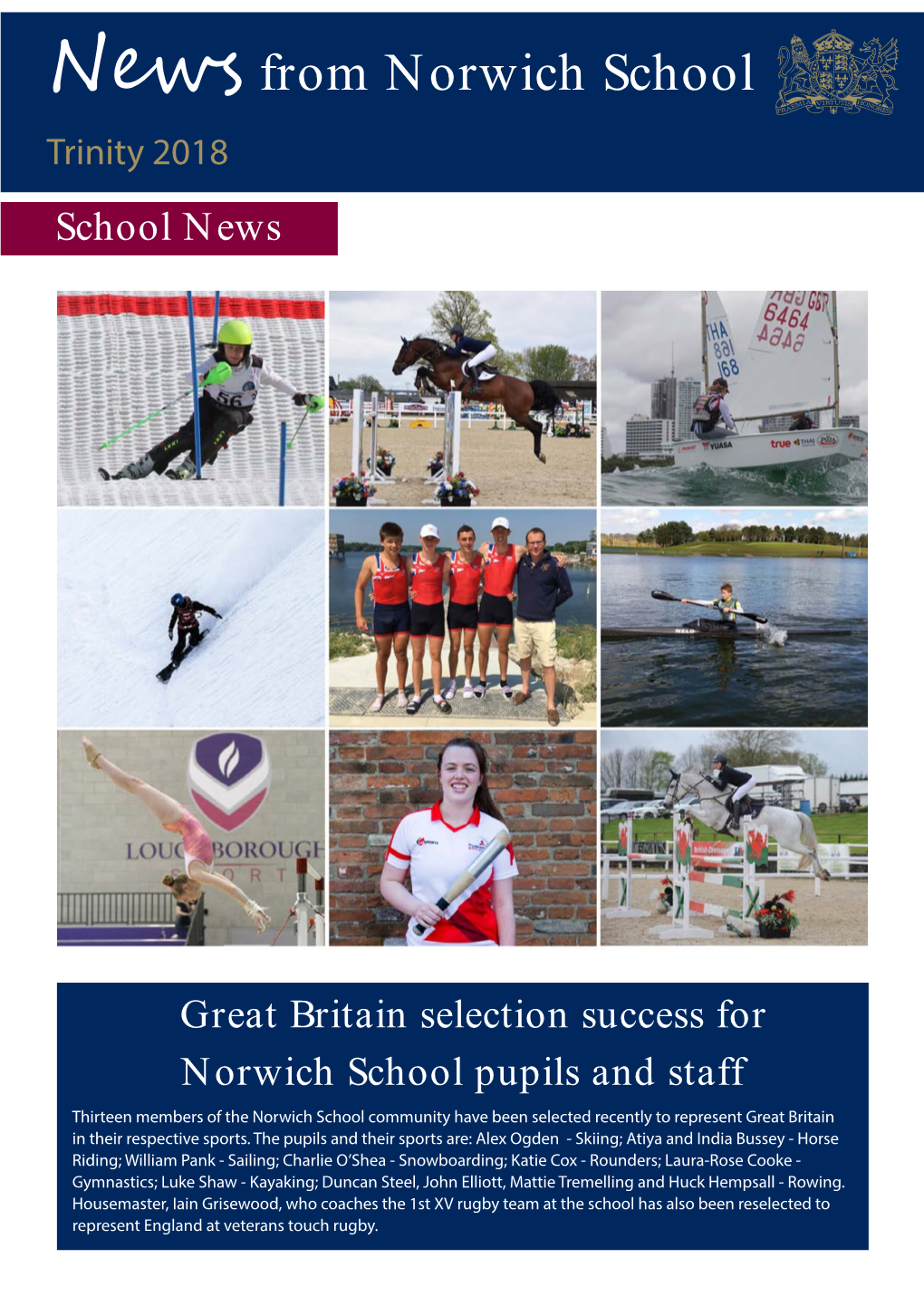 News from Norwich School Trinity 2018 School News