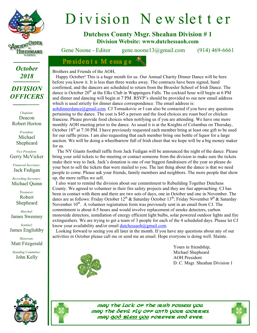 2018 AOH October Newsletter