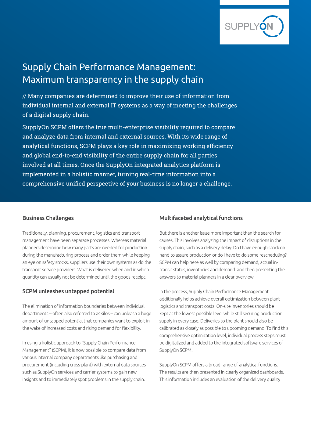 Supplyon Supply Chain Performance Management (SCPM)