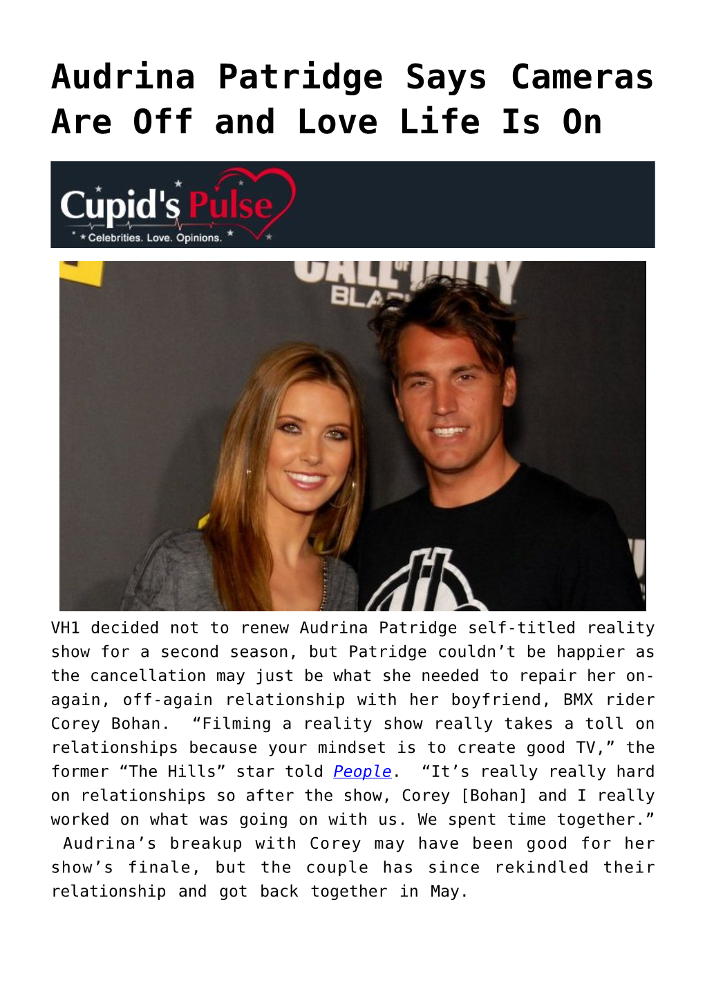 Audrina Patridge Says Cameras Are Off and Love Life Is On