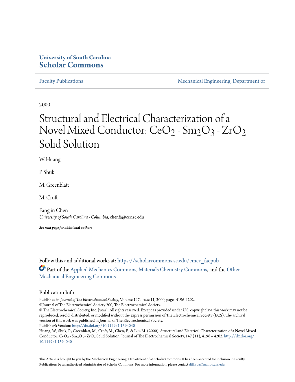 Structural and Electrical Characterization of a Novel Mixed Conductor: Ceo<Sub>2</Sub>