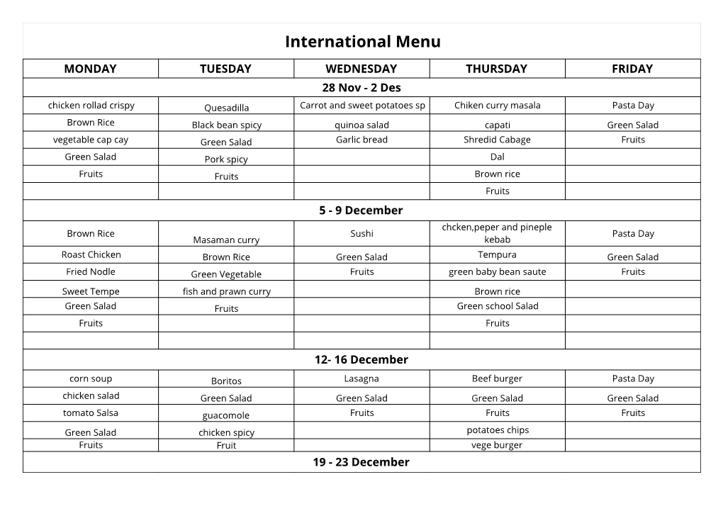 International Menu