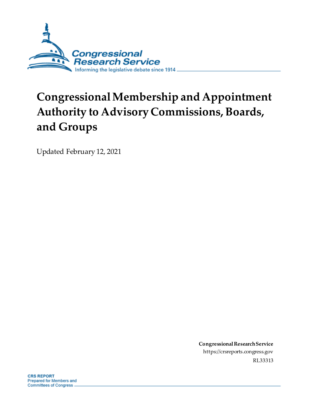 Congressional Membership and Appointment Authority to Advisory Commissions, Boards, and Groups