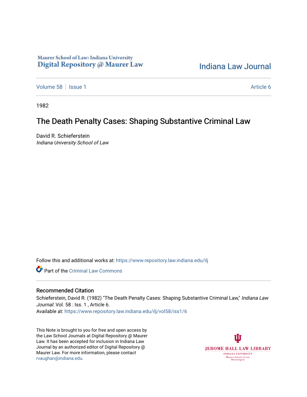 The Death Penalty Cases: Shaping Substantive Criminal Law