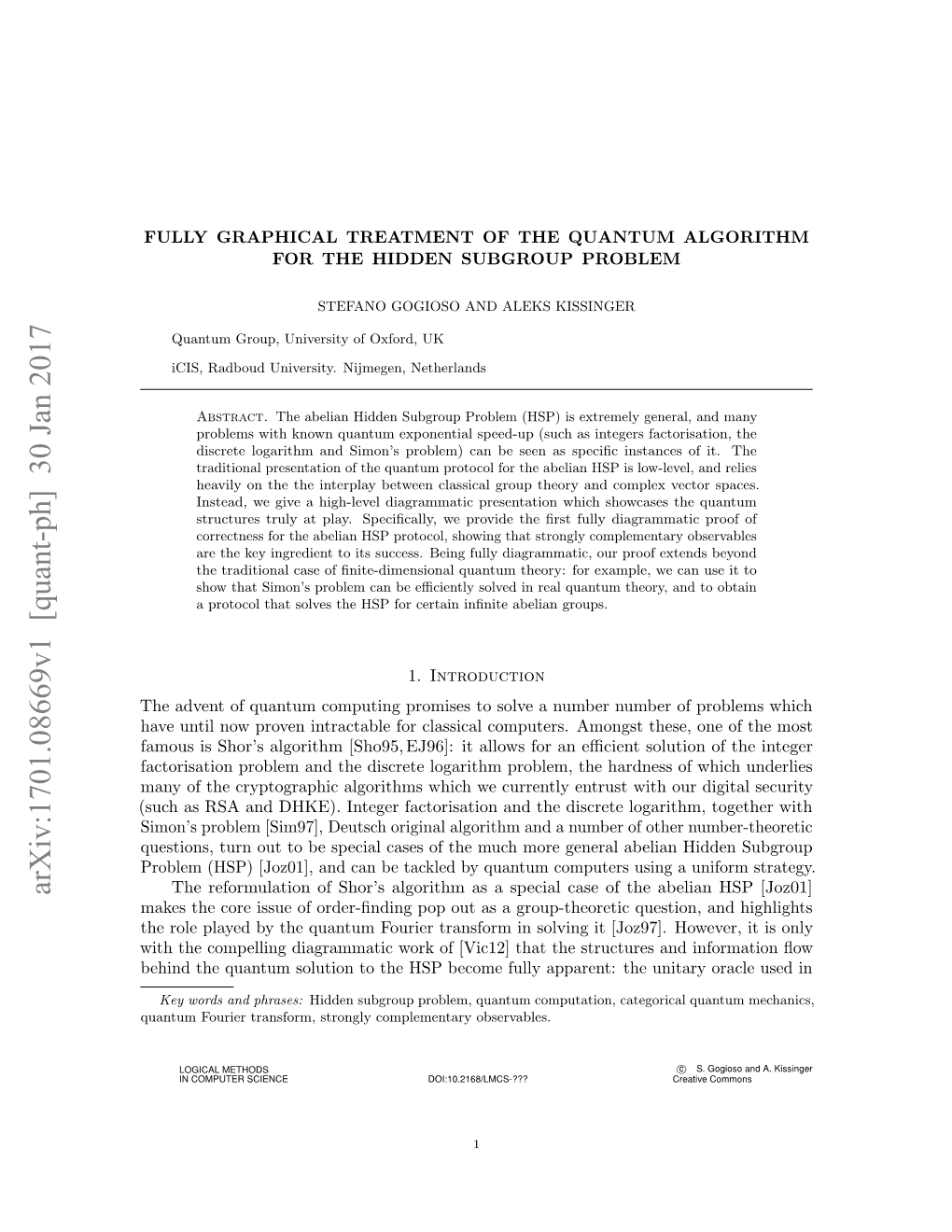 Fully Graphical Treatment of the Quantum Algorithm for the Hidden Subgroup Problem