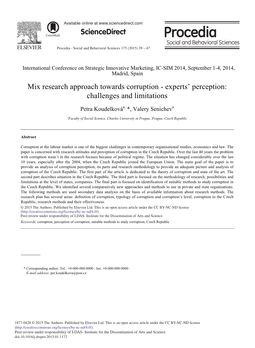 Mix Research Approach Towards Corruption - Experts’ Perception: Challenges and Limitations