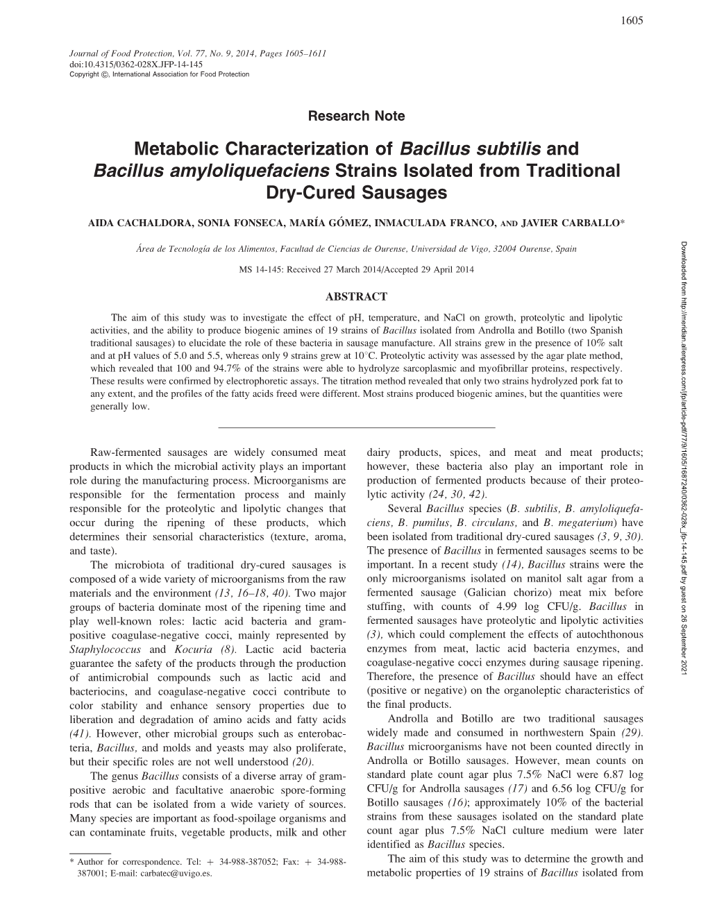 Metabolic Characterization of &lt;I&gt;Bacillus&lt;/I&gt;