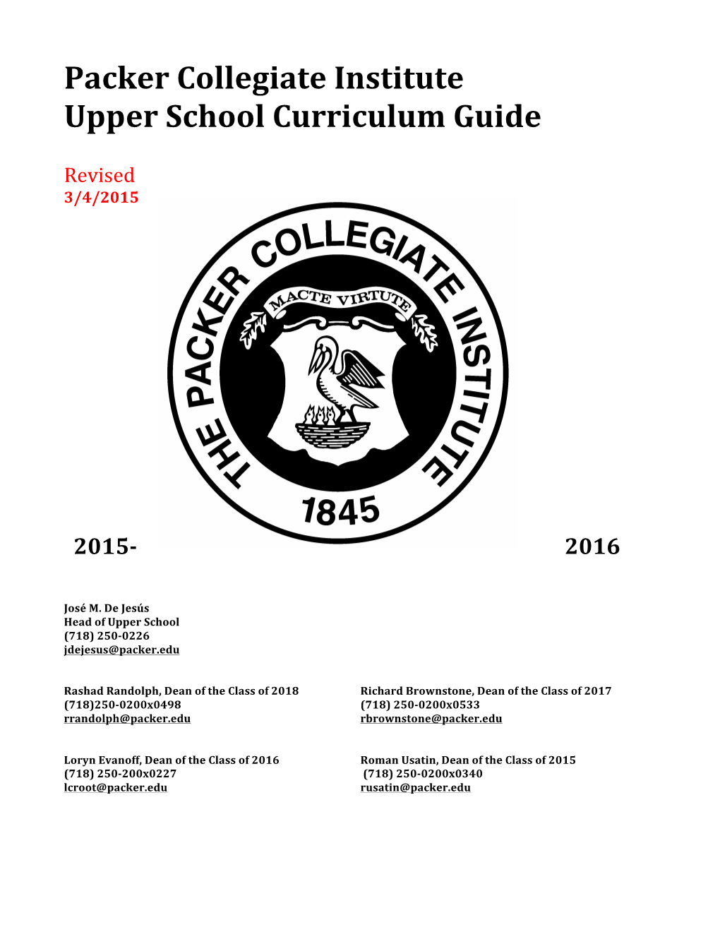 Packer Collegiate Institute Upper School Curriculum Guide