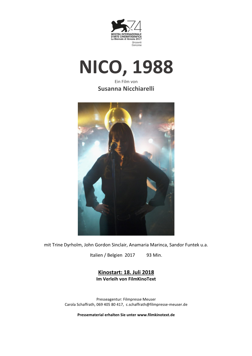 NICO, 1988 Ein Film Von Susanna Nicchiarelli