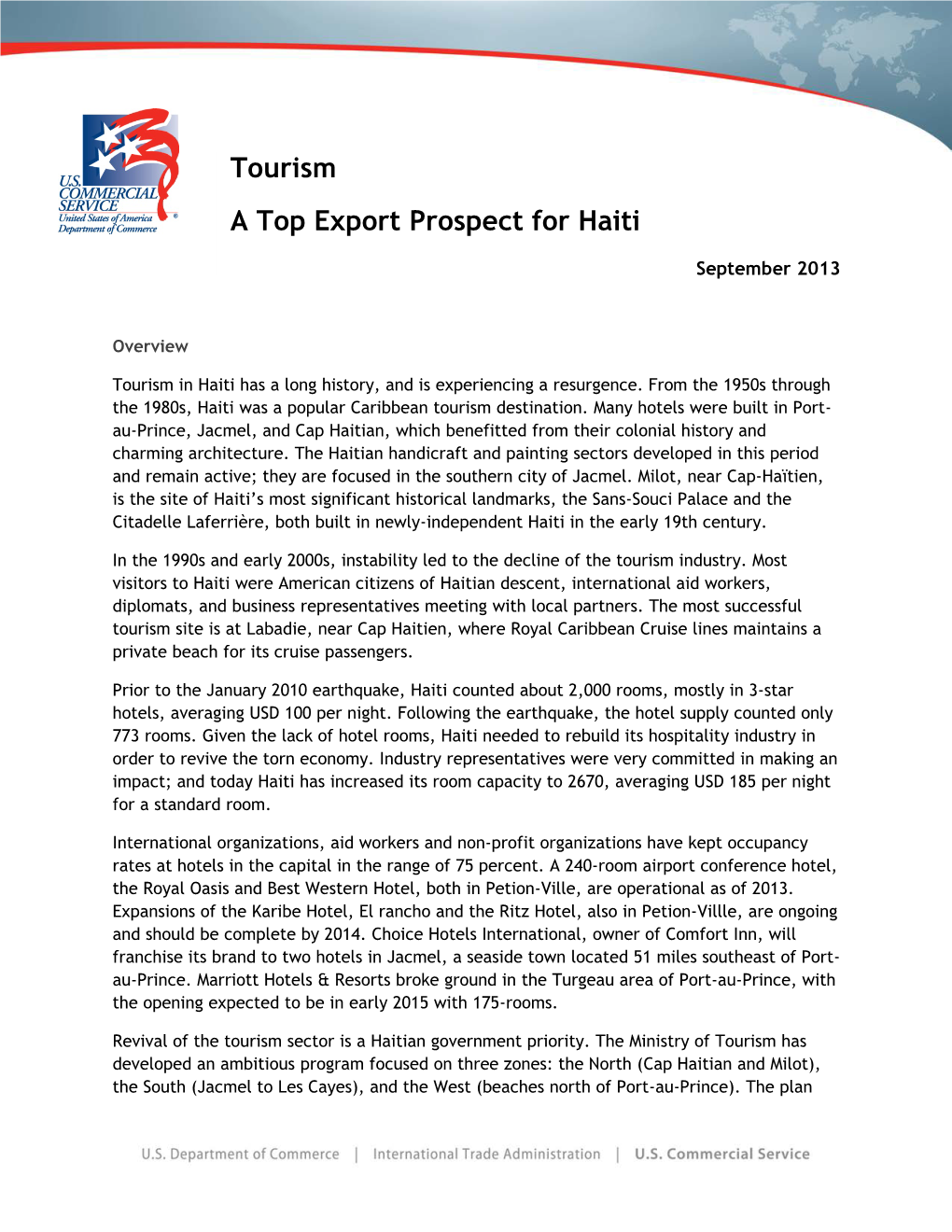 Tourism a Top Export Prospect for Haiti