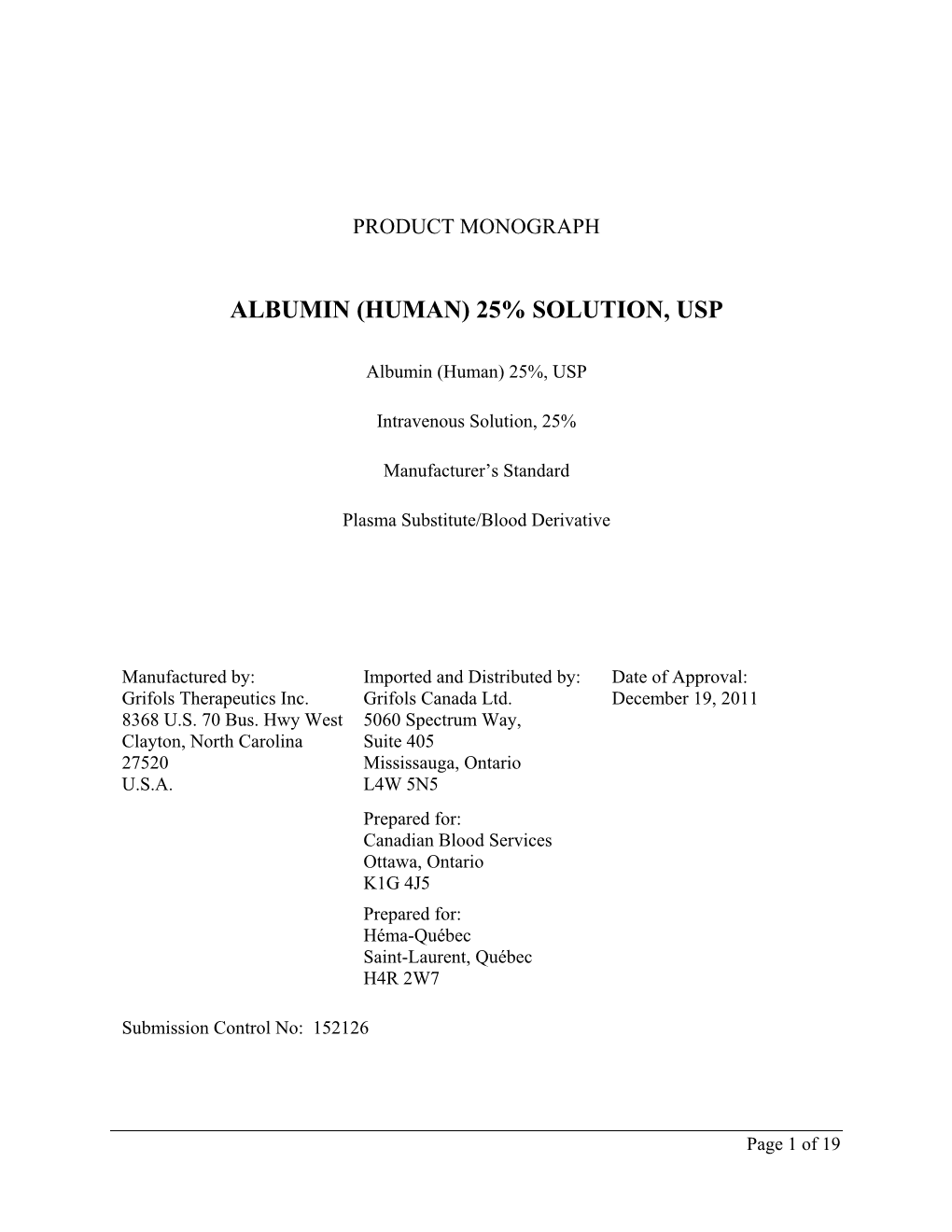 Albumin (Human) 25% Solution, Usp