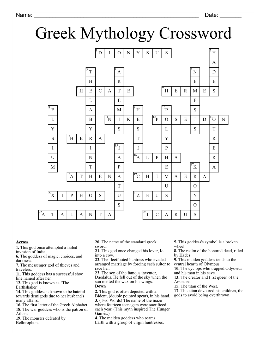 Greek Mythology Crossword